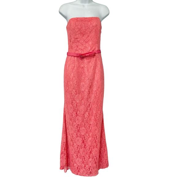 Vintage Jessica McClintock Pink Floral Lace Strapless Mermaid Maxi Dress size 10 - Picture 1 of 14